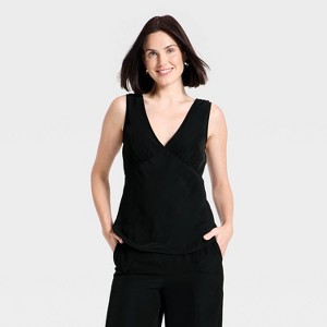 Women's Satin V-Neck Tank Top - A New Day™ Black XL : Target