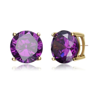 Guili Gold Overlay Purple Cubic Zirconia Round Earrings
