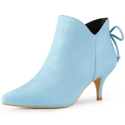 Perphy Women's Pointed Toe Side Zip Back Bow Kitten Heel Ankle Booties