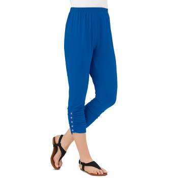 Collections Etc Button Accent Cinched Capri Leggings for Pairing with Tunics & Tops