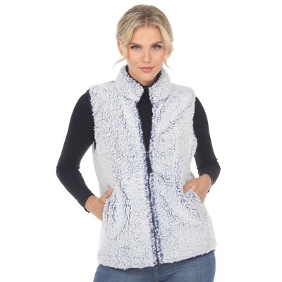 Women's Zip up High Pile Fleece Vest -White Mark