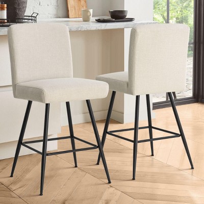 Counter Height Bar Stool Set of 2,Upholstered Linen Counter Stool,27 Inch Stool With Linen Back for kitchen Island-Tanpinhause