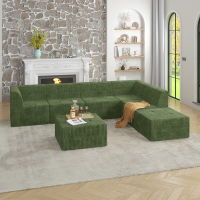 130.32" Modern Minimalist Corduroy L-Shape Modular Sectional Sofa, No Assembly Needed, 7-piece Free Combination Sofa
