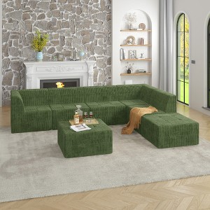 130.32" Modern Minimalist Corduroy L-Shape Modular Sectional Sofa, No Assembly Needed, 7-piece Free Combination Sofa - 1 of 4