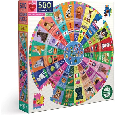 eeBoo Piece and Love Dogs of the World 500 Piece Round Jigsaw Puzzle