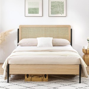 Platform Bed Frame, Rattan Metal Bed Frame with Headboard and Footboard, Mattress Foundation with Under Bed Storage, Metal Slats Support - 1 of 4
