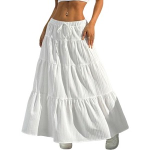 Women's Boho Maxi Skirt - Flowy Flared Ruffle Design for Summer & Going Out Outfits White - 1 of 4