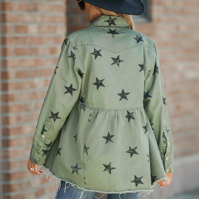 Women's Star Print Frayed Army Jacket - Cupshe, 2 of 7