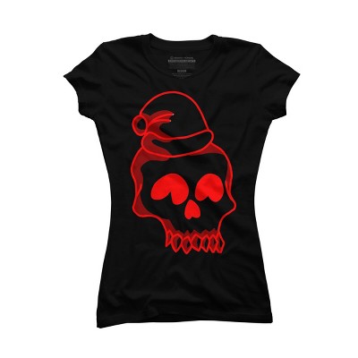 Junior's Design By Humans Christmas love skull By Genthebunny T-Shirt