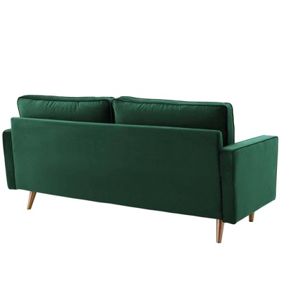 Mid-Century Modern 73'' Green Velvet Tufted Sofa with Wood Legs