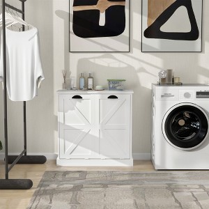 AndMakers 31.49 in. W x 13.77 in. D x 30.7 in. H White Linen Cabinet with 2 Doors - 1 of 4