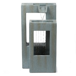 LuxenHome Patina Stone Gray Cement Double Column Outdoor Fountain with LED Lights - 1 of 4