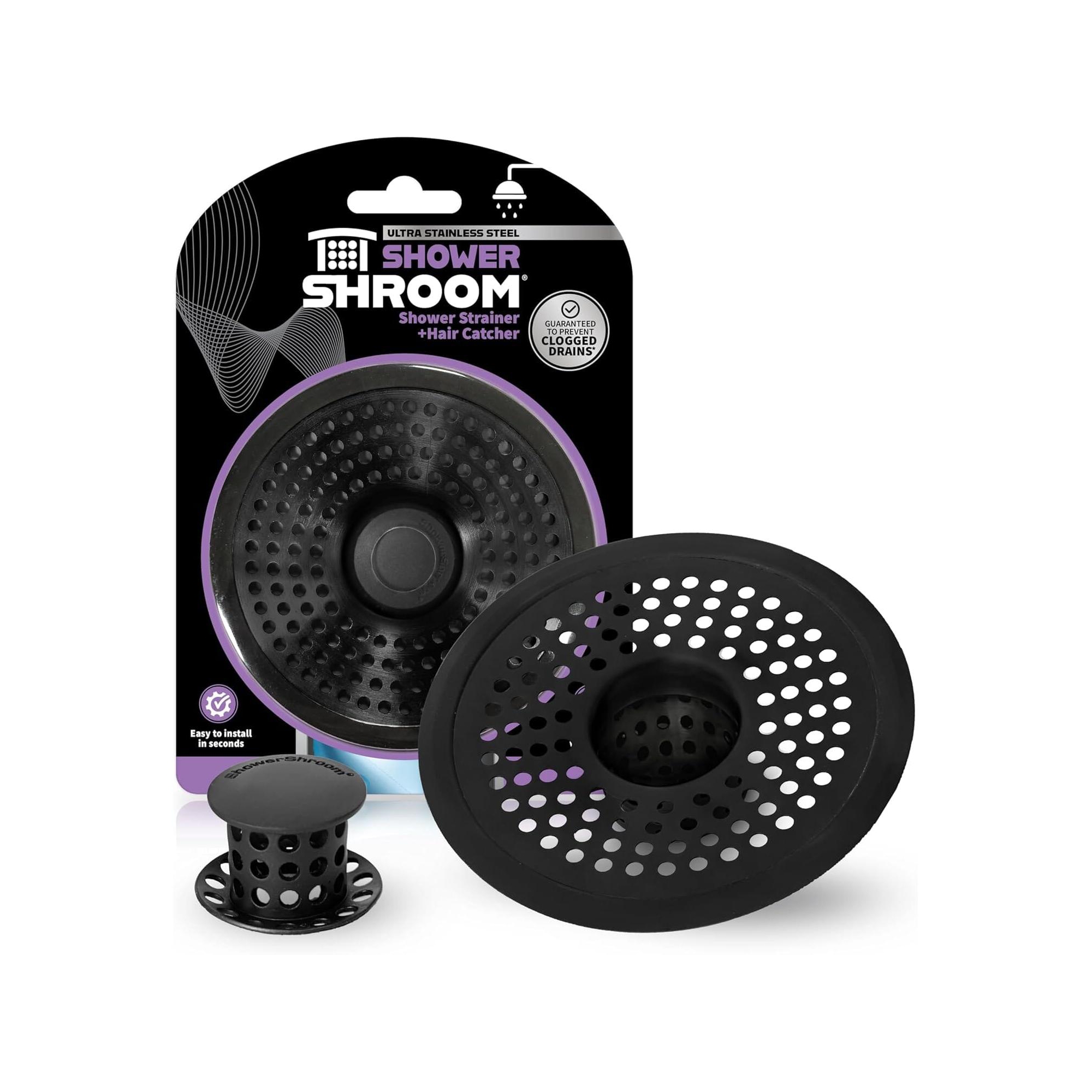 ShowerShroom Ultra Matte Black Hair Catcher, Stainless Steel Drain Protector, Fits All Shower Drains