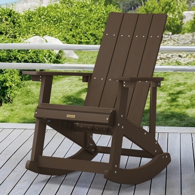 All-Weather HDPS Adirondack Rocking Chair, High Back Outdoor Porch Rocker for Patio, Garden, Backyard & Indoor Use