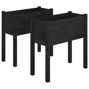 vidaXL Garden Planter Set of 2 Black Solid pinewood - 1 of 4