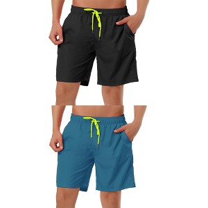Lars Amadeus Men's Solid Color Drawstring Surfing Mesh Lining Swimwear Beach Board Shorts 2 Packs - 1 of 4