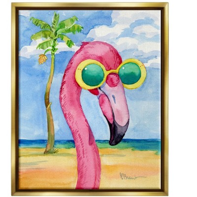 Stupell Industries Looking Good Flamingo Tropical Framed Floater Canvas Wall Art