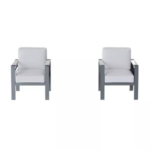 Bestier 2-Piece Aluminum Patio Chairs Set of 2, Outdoor Single Sofa Set Furniture with Waterproof Cushion&Side Pocket for Patio&Balcony&Porch, Grey - 1 of 4