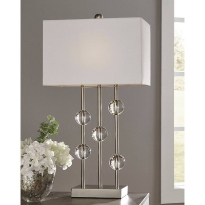 Modern Silver and Crystal 31.75" Table Lamp with White Shade