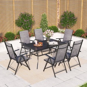 Captiva Designs 7pc Patio Dining Rectangular Steel Table & Pre-assembled Textilene Reclining Foldable Chairs - 1 of 4