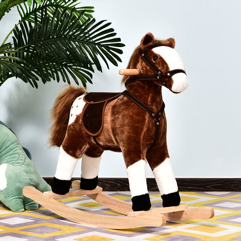 Qaba Kids Plush Toy Rocking Horse Pony Toddler Ride on Animal for Girls Pink Birthday Gifts with Realistic Sounds, 2 of 9
