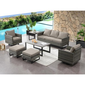 SUGOLD 7 Piece Patio Furniture Set Outdoor Sectional Sofa,High Back Patio Swivel Rocker Chairs with Ottomans Coffee Table for Porch,Garden,Backyard - 1 of 1