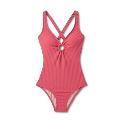 Women's Wide Ribbed Center Ring Medium Coverage One Piece Swimsuit - Kona  Sol™ Red S