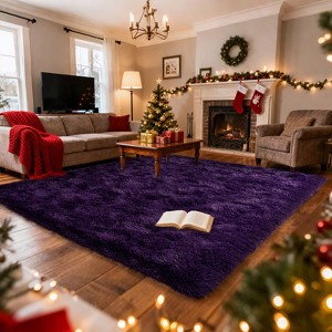 Black Shag Rug, Extra Soft 1.7" Plush Mat, Non-Slip, 100% Polyester for Bedroom or Living Room - 1 of 4