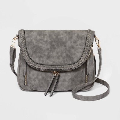 VR NYC Magnetic Closure Braid Crossbody Bag - Gray