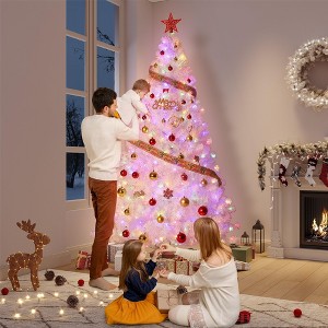 9Ft Prelit Christmas Tree, Rose Gold Tinsel Christmas Tree with 800 Warm White Led Lights & Sturdy Stand, Sparkle Xmas Decorations for Homes Offices - 1 of 4