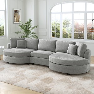 3-Seater Sofa, Chenille Upholstered Curved Sofa Couch with 2 Throw Pillows for Living Room - ModernLuxe - 1 of 4