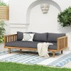 Outdoor 3 Seater Acacia Wood Daybed,Fabric Upholstered Sofa Bed,Open Slat Paneling Armrests Daybed For Patio Backyard,Garden-Coolbibila - 2 of 4