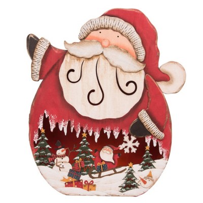 Transpac 19.5 in Multicolor Light Up Santa with Winter Scene Christmas Decorative Object