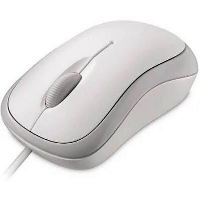 Microsoft Mouse White - Wired USB - Optical - 800 dpi - 3 Button(s) - Use in Left or Right Hand