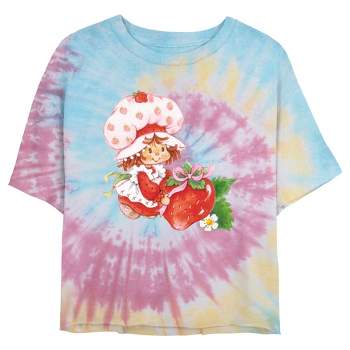 Juniors Womens Strawberry Shortcake Watercolor Berry Tie Dye Crop T Shirt