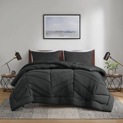 Black Twin Microfiber Reversible Chevron Comforter Set