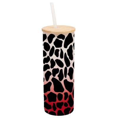 Elanze Designs Giraffe Animal Print Wrap-Around Design 25 Ounce Frosted Gradient Glass On-The-Go Coffee Travel Skinny Tumbler Mug Cup, Bamboo Lid and