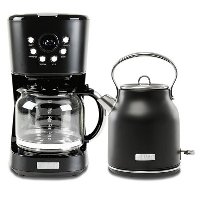 Haden Heritage Coffee Machine, 12 Cup Drip Coffee Maker Bundled with Heritage 1.7 Liter Stainless Steel Electric Kettle, Black & Chrome