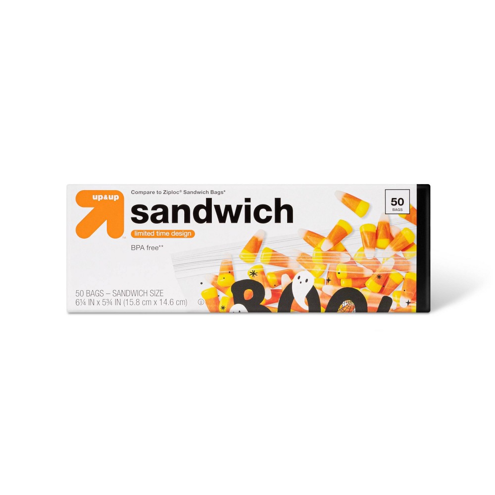 Halloween Sandwich Storage Bags - Press to Close - Boo! - 50ct - up & up