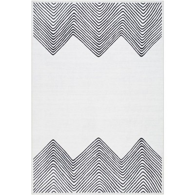 Anneke Black and Off-White Geometric Washable Area Rug 5'3" x 7'7"