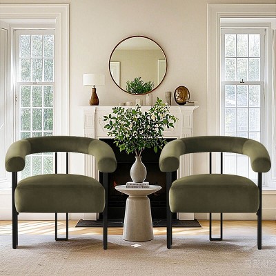 Velvet Accent Chair for Bedroom,Modern Barrel Armchair with Upholstered Velvet Backrest,Comfy Lounge Seating for Living Room-Maison Boucle