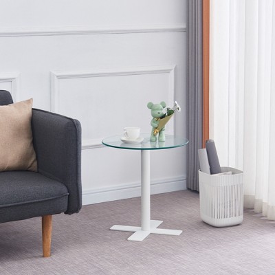 MAYEERTY Tempered Clear Rould Glass Dinning Table with White Leg