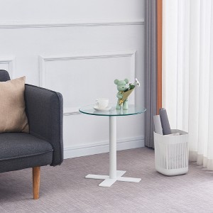 MAYEERTY Tempered Clear Rould Glass Dinning Table with White Leg - 1 of 4