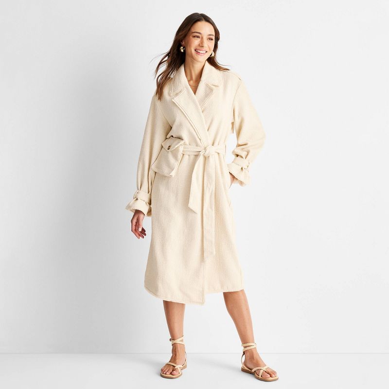 Women's Boucle Frayed Edge Trench Coat - Future Collective™ with Jenny K. Lopez Cream, 1 of 10