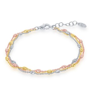 Bella Silver Sterling Silver Triple Strand Oval Diamond-Cut Beaded Bracelet - Tri-Color - Multi - 7+1 Inch - 1 of 4