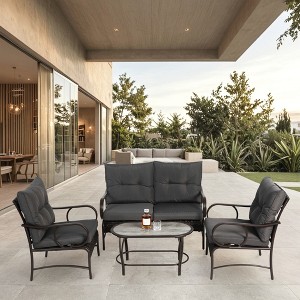 4 Piece Outdoor Patio Furniture Set, Wicker Conversation Set with Coffee Table, Modern Bistro Set with Cushion for Backyard Balcony Poolside - 1 of 4