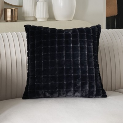 Waverly Black Faux Rabbit Fur Square 18" Throw Pillow