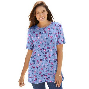 Woman Within Plus Size Perfect Printed Short-Sleeve Crewneck Tee - 1 of 4