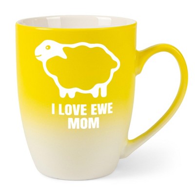 Elanze Designs Mother's Day Appreciation Coffee Cup Mug 12 Ounce Ceramic With Ombre Gradient Sheep Love Ewe Mom Yellow and White