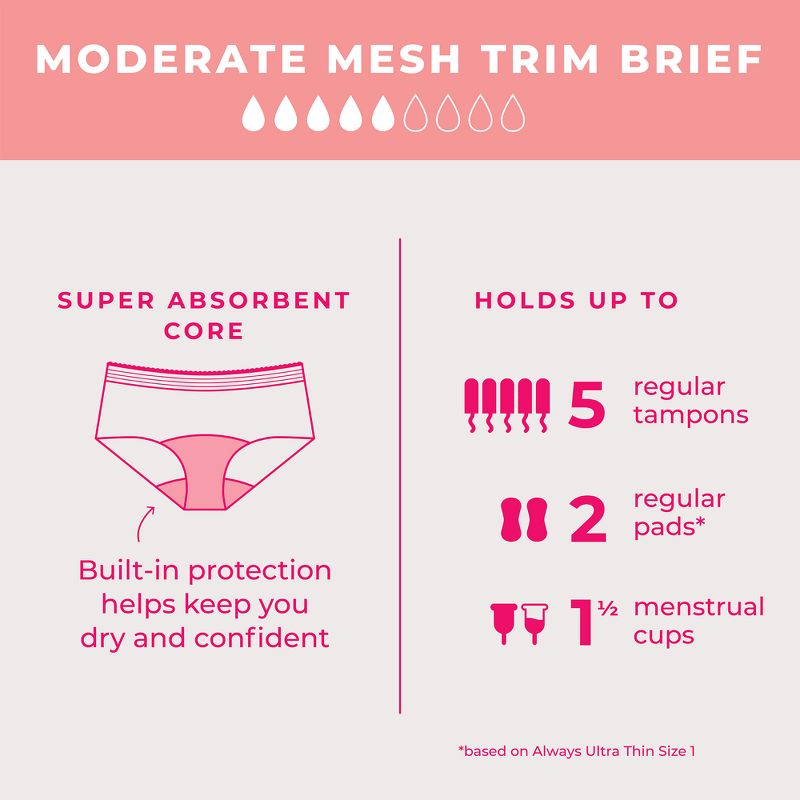 Proof Underwear Women's Moderate Mesh Trim Briefs - Black, 6 of 11